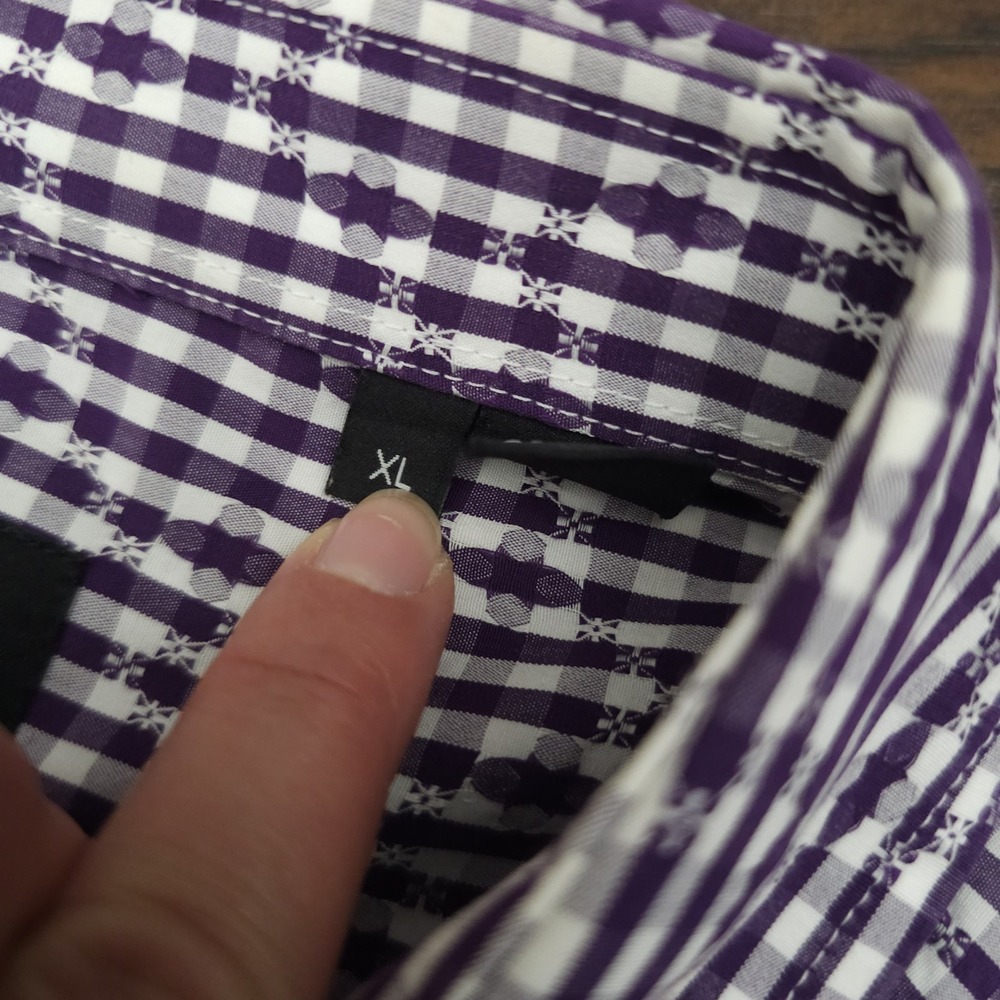 Hugo Boss Mens XL Purple Microcheck Textured Shirt  Preppycore Designer Business - Picture 8 of 10